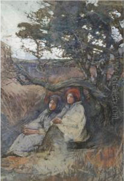 Girls Resting Beneath A Tree Oil Painting by Elizabeth A.Stanhope Forbes