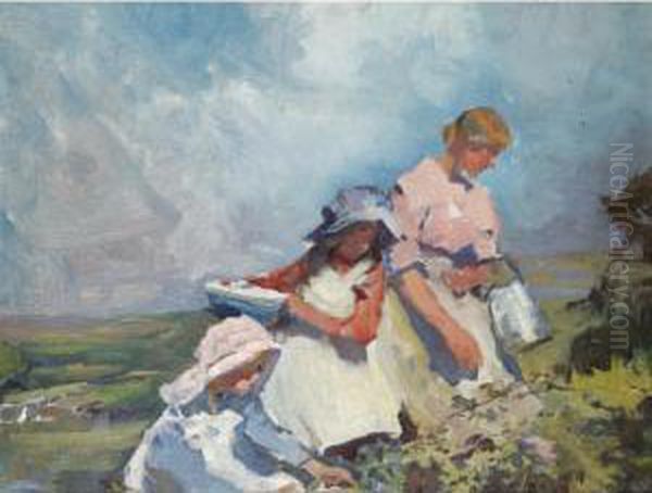 Study For 'blackberry Gatherers' Oil Painting by Elizabeth A.Stanhope Forbes