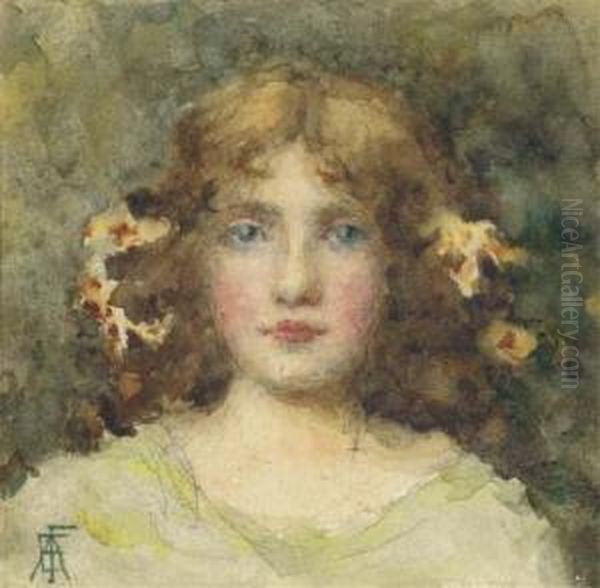 Portrait Of A Young Girl, Bust-length, With Flowers In Her Hair Oil Painting by Elizabeth A.Stanhope Forbes