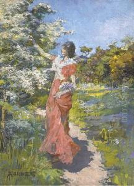 Picking Blossom Oil Painting by Elizabeth A.Stanhope Forbes