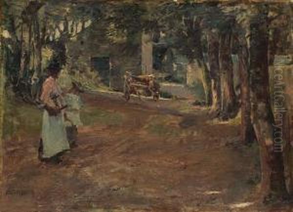 On A Country Road Oil Painting by Elizabeth A.Stanhope Forbes