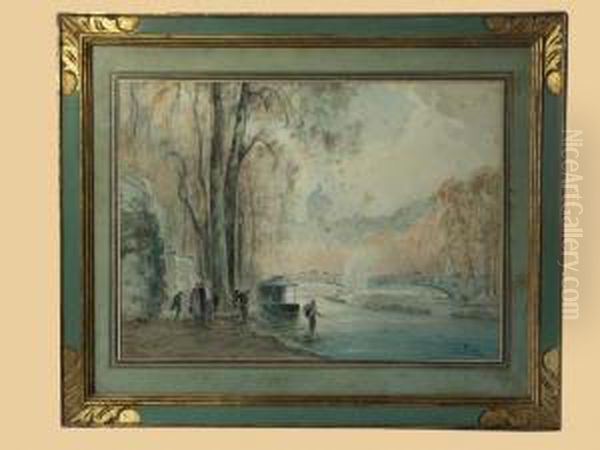 Pecheurs En Bord De Seine Oil Painting by Henri Louis Foreau