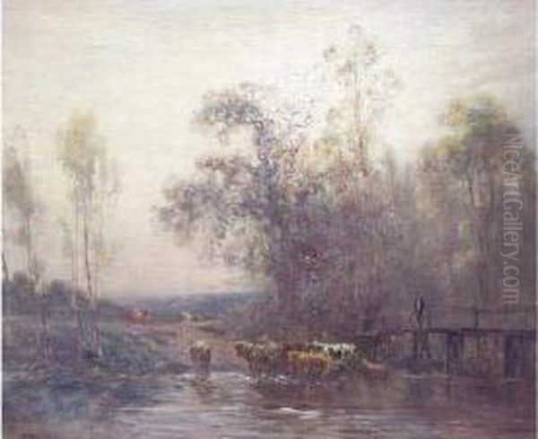 Vaches A La Riviere Oil Painting by Henri Louis Foreau