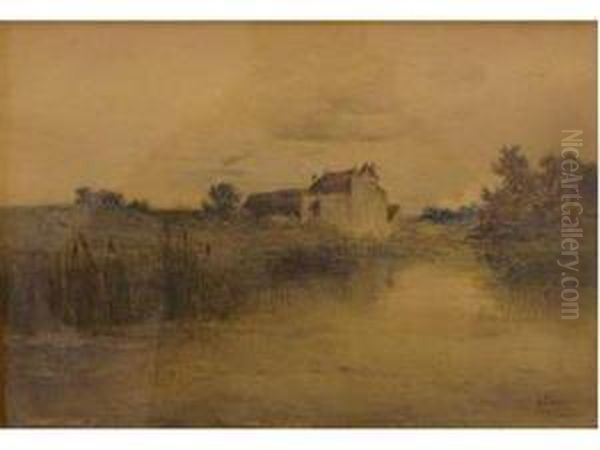 Chateau Au Bord De L Etang Oil Painting by Henri Louis Foreau