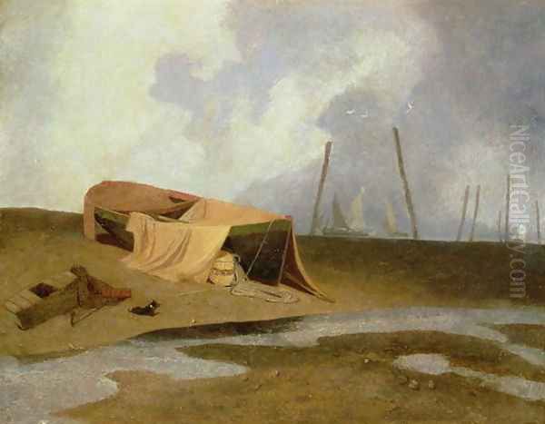 Boats on Greater Yarmouth Beach Oil Painting by John Sell Cotman