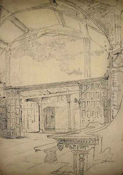 Interior of the Great Hall, Little Moreton Hall, Cheshire Oil Painting by John Sell Cotman