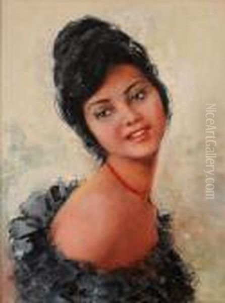 Ritratto Di Gentildonna In Abito Nero Oil Painting by Eduardo Forlenza