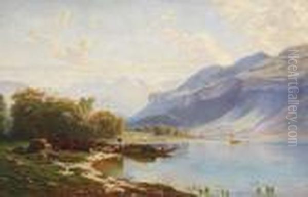 Scorcio Del Lago Oil Painting by Achille Formis Befani