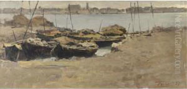 Marina A Chioggia Oil Painting by Achille Formis Befani