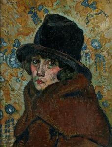 Portrait Of A Lady In A Fur Hat Oil Painting by Rodolphe Fornerod