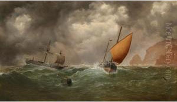 Ships In A Storm Oil Painting by H. Forrest