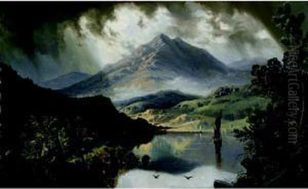 Lake Scene Oil Painting by H. Forrest