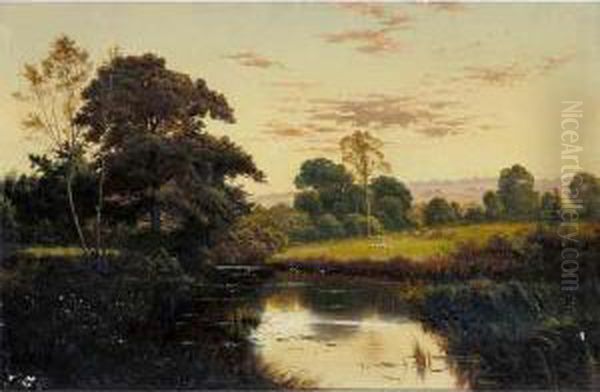 River Landscape Oil Painting by H. Forrest