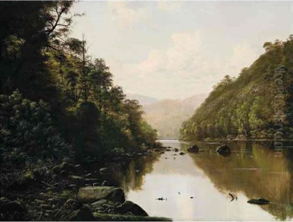 Forest Landscape With River Valley Oil Painting by H. Forrest