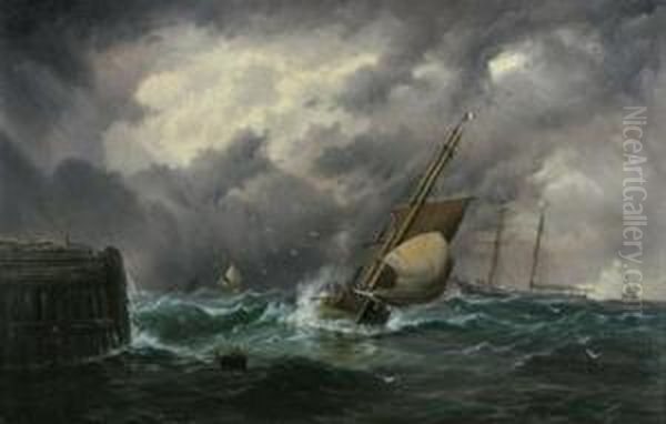 Ships In A Storm Oil Painting by H. Forrest