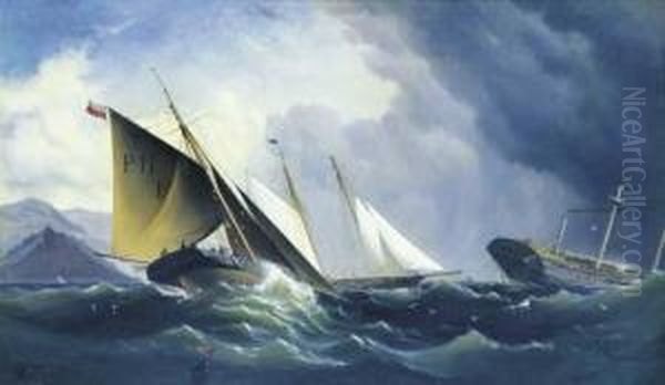 Shipwreck Off A Steep Coast Oil Painting by H. Forrest