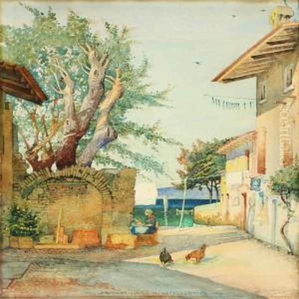 Scenery Fromsirmione Luglio At The Lake Garda Oil Painting by Carl Johan Forsberg