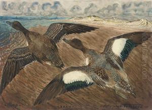 Wild Geese In Flight Oil Painting by Carl Johan Forsberg