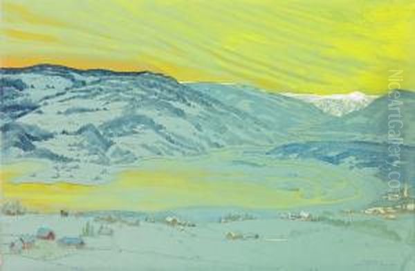 Wintherday At Lillehammer Oil Painting by Carl Johan Forsberg