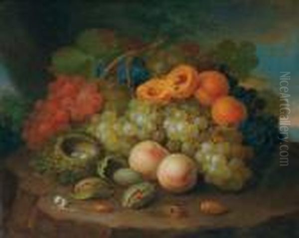 Still Life With Bird's Nest, Figs, Peaches & Grapes Oil Painting by George Forster