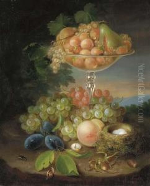 Still Life With Fruit, Nest Of Eggs And Insects Oil Painting by George Forster