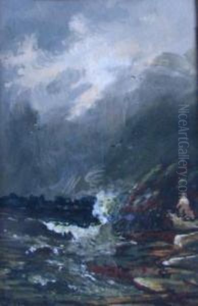 Man On Stormy Sea Shore Oil Painting by William Forsyth