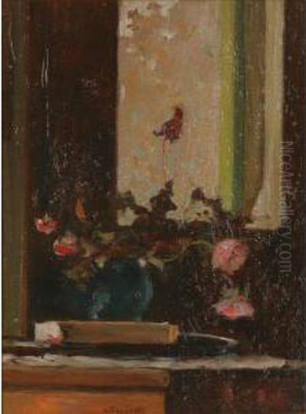 Floral Still Life With Book Oil Painting by William Forsyth