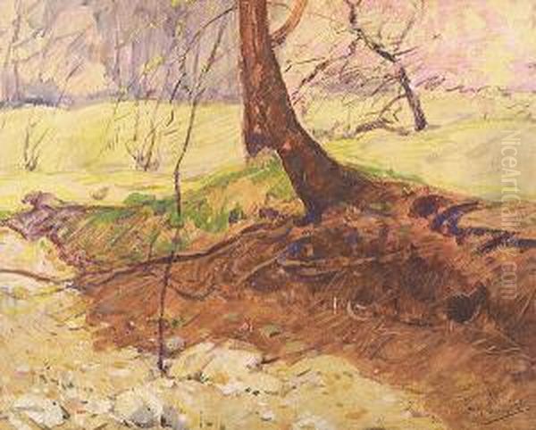 Spring Landscape, Pleasant Run Creek In Irvington, Indiana Oil Painting by William Forsyth