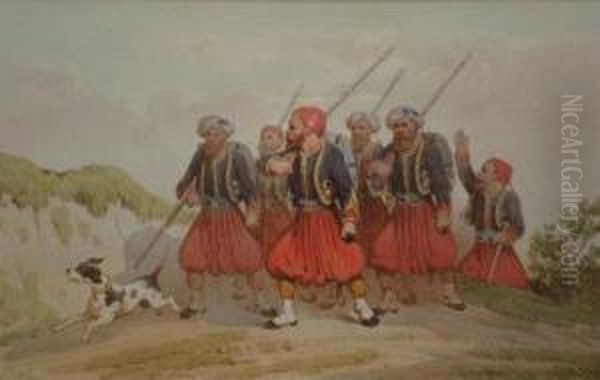 Turkish Infantry Marching Oil Painting by Theodore Fort