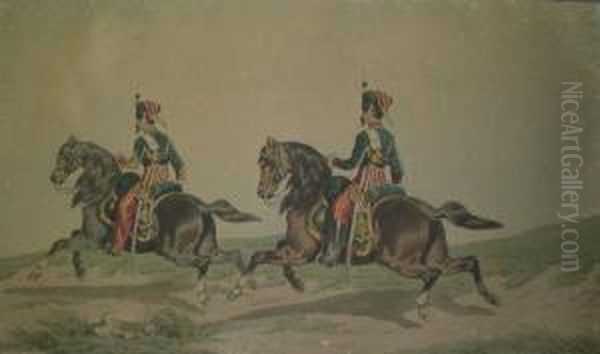 Deux Hussards A Cheval Oil Painting by Theodore Fort