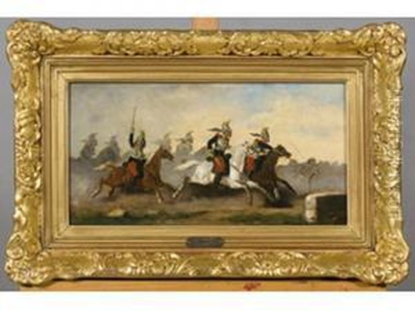 Scene De Cavalerie Oil Painting by Theodore Fort