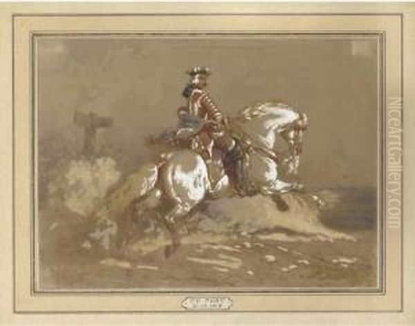 A Nobleman On A Charger Oil Painting by Theodore Fort