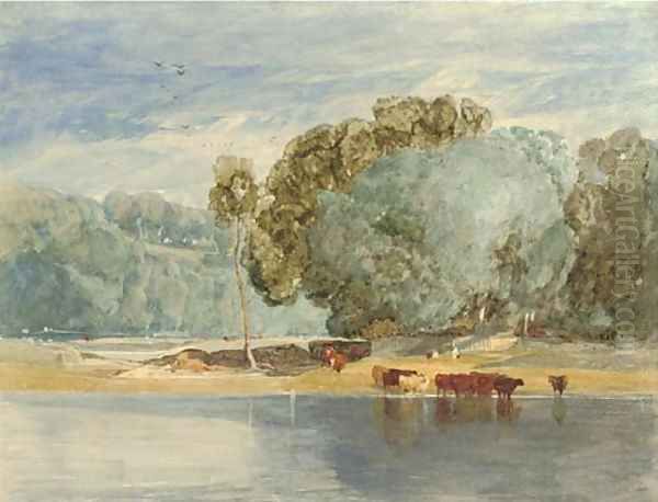 River scene with cattle Oil Painting by John Sell Cotman