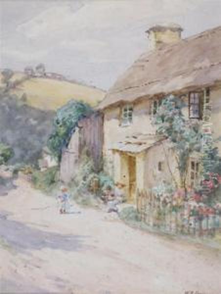 Children By A Cottage Oil Painting by William Banks Fortescue