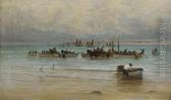 Loading Fish At Low Tide, St. Ives Oil Painting by William Banks Fortescue