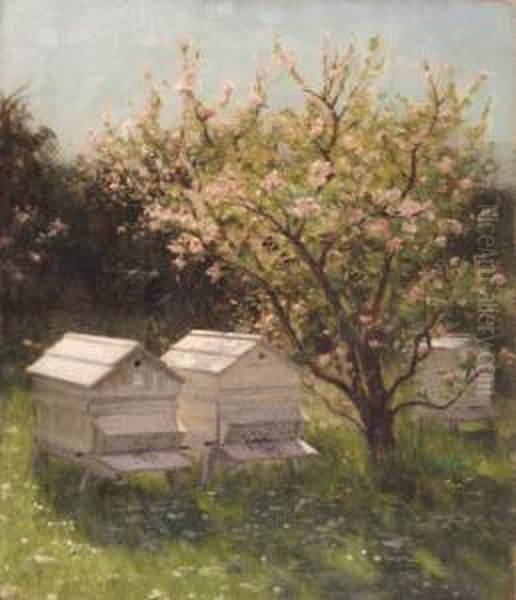 Beehives In An Orchard Oil Painting by William Banks Fortescue