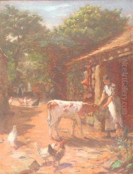 Feeding The Calf Oil Painting by William Banks Fortescue