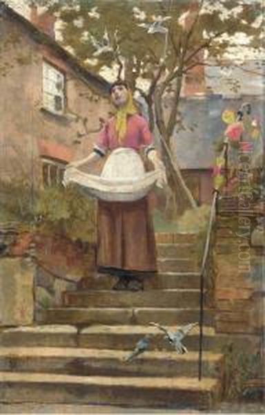 Feeding The Birds Oil Painting by William Banks Fortescue