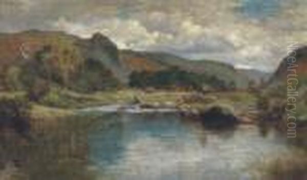 An Extensive River Landscape Oil Painting by William Banks Fortescue