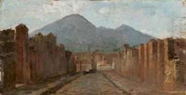 Veduta Di Pompei Sullo Sfondo Del Vesuvio Oil Painting by Eduardo Forti