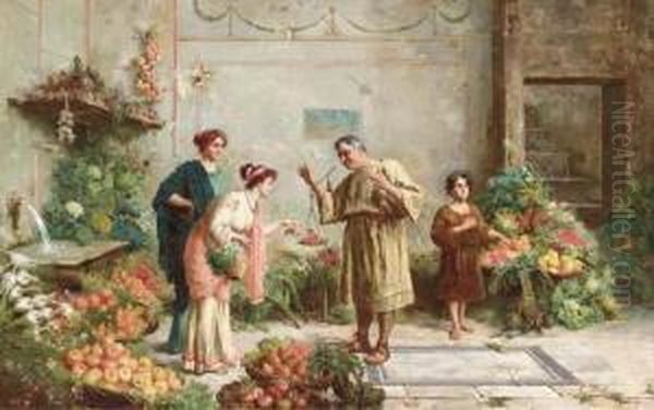 At The Fruit Sellers Oil Painting by Eduardo Forti