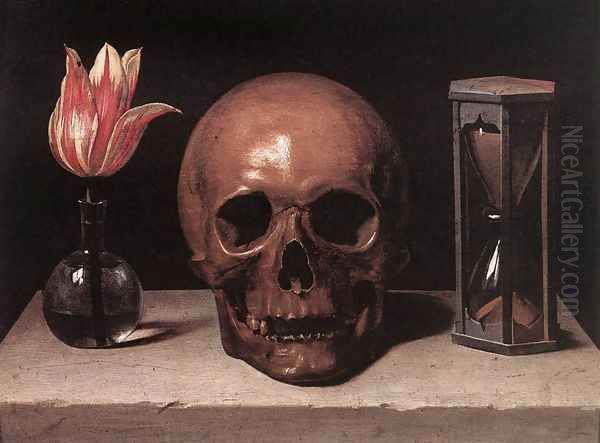 Vanitas Still Life with a Tulip, Skull and Hour-Glass Oil Painting by Philippe de Champaigne