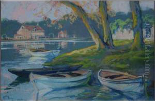 Barques Sur L'etang Oil Painting by Fortuney