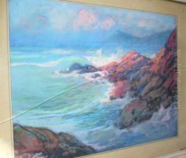 Vagues Et Rochers Rouges Oil Painting by Fortuney