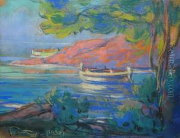 Barque Dans Une Calanque Oil Painting by Louis Fortuney