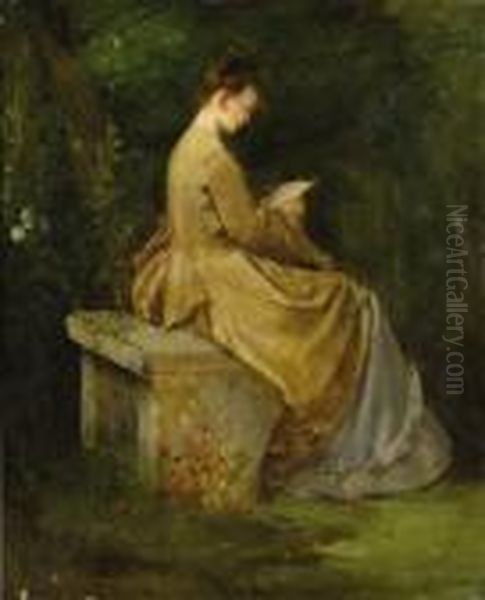 Lady Reading On A Bench Oil Painting by Mariano Fortuny Y Madrazo