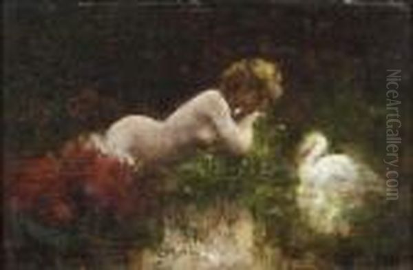 Leda Et Le Cygne Oil Painting by Mariano Fortuny Y Madrazo