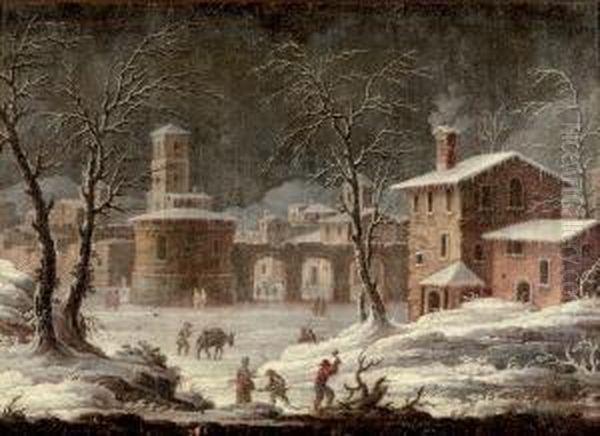 Un Village Sous La Neige Oil Painting by Francesco Foschi