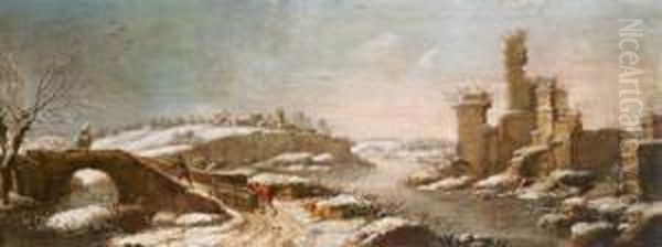 Winterlandschaft Mit Einem Verfallenen Kastell Und Holzfallern Oil Painting by Francesco Foschi