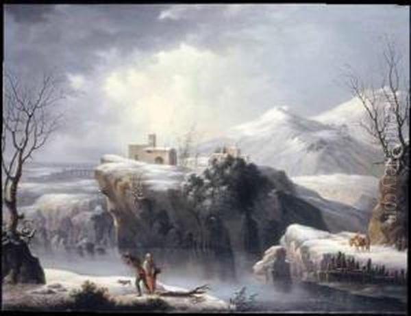 Paesaggio Invernale Con Viandanti Oil Painting by Francesco Foschi